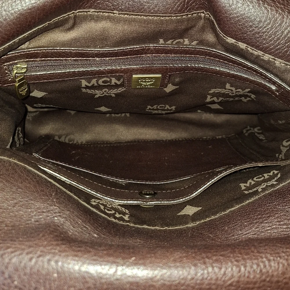 MCM Brown Leather Men's Women's Messenger Bag Stripe Adjustable Strap Black